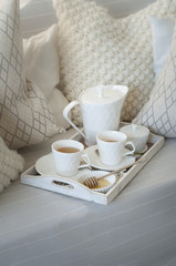 Mint tea and relaxing on the couch