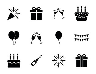 Birthday party icon set - New year celebration symbol - obrazy, fototapety, plakaty