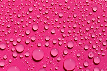 Drops of water on fuchsia surface - obrazy, fototapety, plakaty