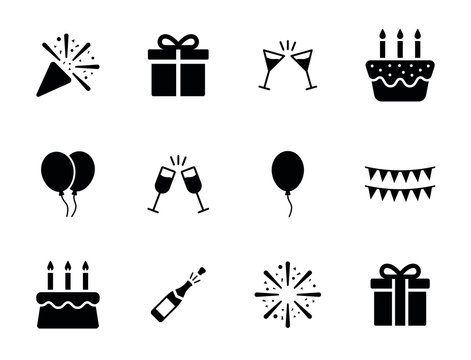 Birthday party icon set - New year celebration symbol
