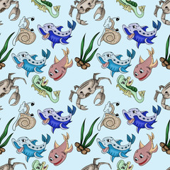 Seamless background underwater life child drawing 2