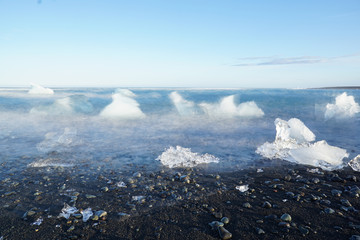 Ice blocks at Diamond beach in summer, Iceland.