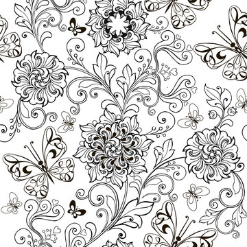 Hand drawn flowers for the anti stress coloring page
