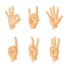 Hands deaf-mute different gestures human arm people communication message vector illustration.
