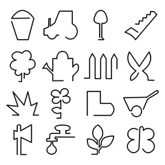 Vector gardening lineart icons set