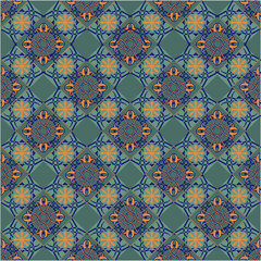Panele Szklane Podświetlane  Bezszwowy patchworkowy wzór z marokańskimi, portugalskimi kafelkami w kolorze żółtym i zielonym. Tło dekoracyjnego ornamentu na tkaninę, tkaninę, papier pakowy, tapetę