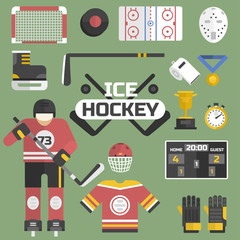 Hockey sport icons equipment and player design vector illustration.