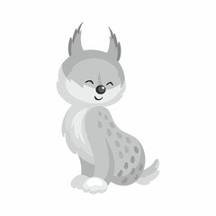 The image of cute little lynx in cartoon style. Vector children’s illustration. 