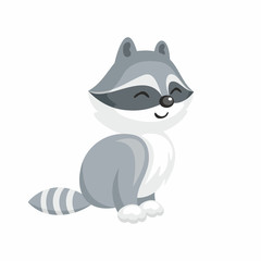 The image of cute little raccoon in cartoon style. Vector children’s illustration. 