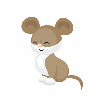 The image of cute little mouse in cartoon style. Vector children’s illustration. 