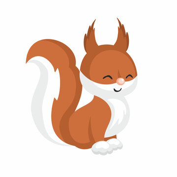 The image of cute little squirrel in cartoon style. Vector children’s illustration. 