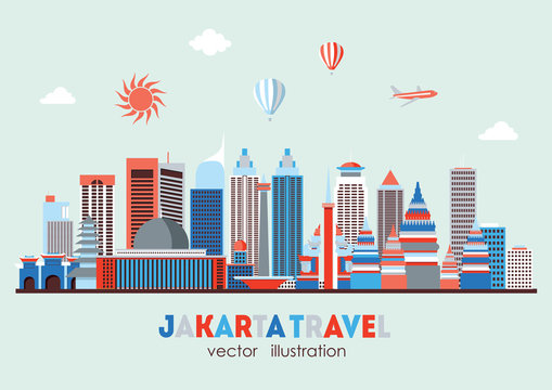Jakarta detailed skyline. Vector illustration - stock vector