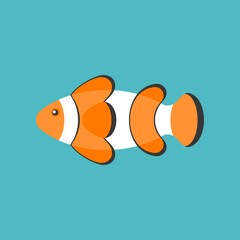 clown fish cartoon, flat design vector icon