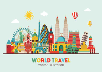 Fototapeta premium Travel and tourism background. Vector illustration - stock vector