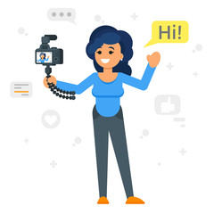 illustration of happy blogger girl. 