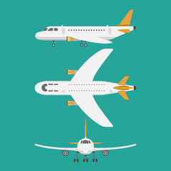 Vector airplane illustration top view and aircraft transportation travel way design journey transport.