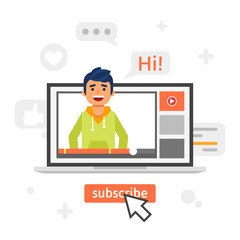 happy blogger man in a laptop.