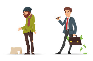 cartoon style characters. Poor and rich man.
