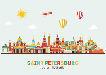 Fototapeta premium Saint Petersburg detailed skyline. Vector illustration - stock vector