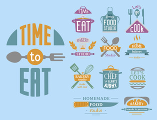 Cooking badge motivation text vector illustration bakery shop food typography labels design elements