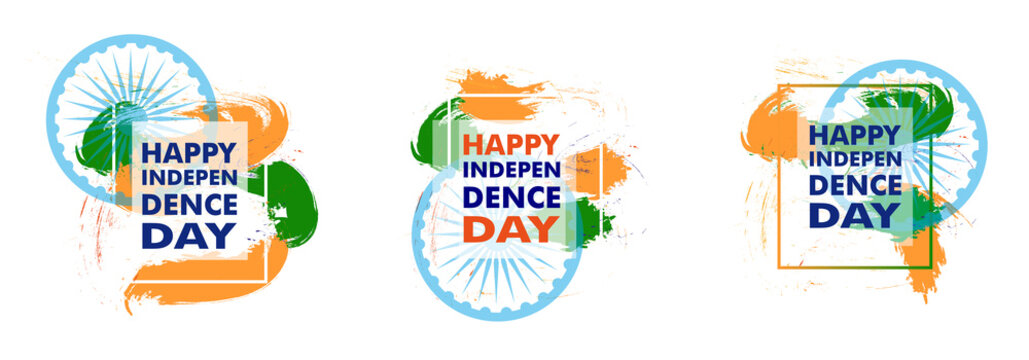 Colorful elements design with place for text for Indian Independence Day 15 th august with Ashoka wheel. The colors of the national flag. Vector