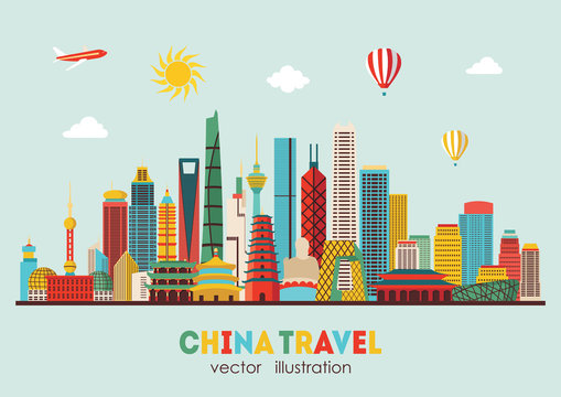 China detailed skyline. Vector illustration - stock vector