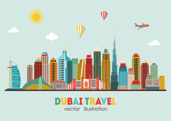 Dubai City skyline detailed silhouette. Vector illustration - stock vector
