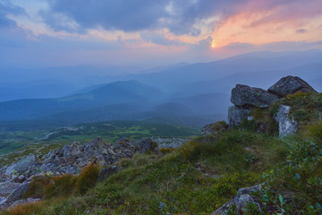 Majestic sunset in the mountains landscape.