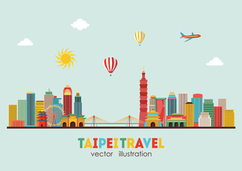 Taipei detailed skyline. Vector illustration - stock vector