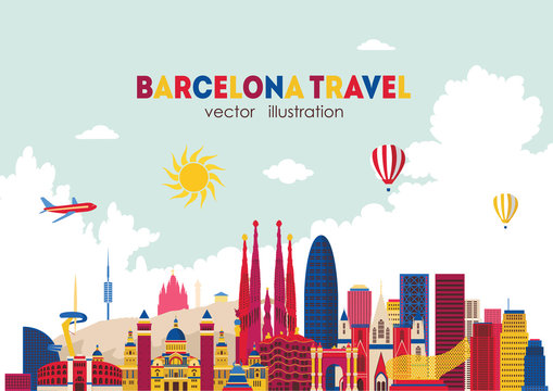 Barcelona skyline detailed silhouette. Vector illustration - stock vector