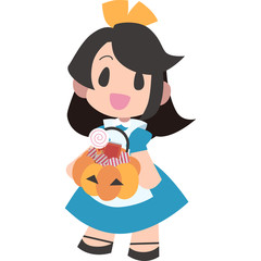 ハロウィンの仮装をする女の子（アリス）