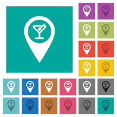 Cocktail bar GPS map location square flat multi colored icons