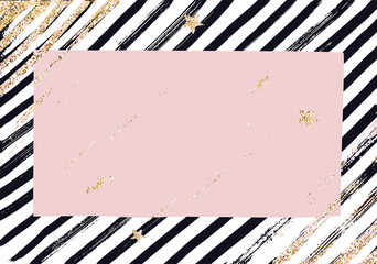 Abstract geometric  pattern with trendy glitter and gold glitter textured brush strokes. Modern abstract design for poster, cover, fabric and other users. Vector illustration