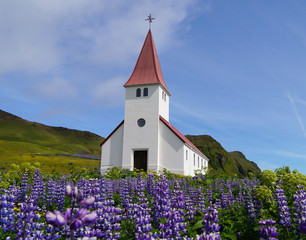 Vik i Myrdal Church in Vik village Iceland.