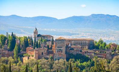 View of the Alhambra from the Albayzin,  Granada, Andalusia, Spain.