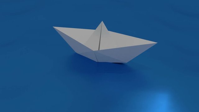 paper boat floating on a wavy sea. craft made origami ship floating in the water. 3d render, 3d illustration