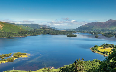 Derwentwater from Surprise View a popular tourist viewpoint in the Lake District National Park, Cumbria.