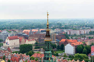 Obraz premium Panoramic view from top of the world renowned St. Mary's Roman Catholic Basilica , brick-built; in Gdnask, Poland also known as the Basilica of the Assumption of the Blessed Virgin Mary
