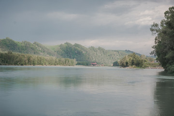 The river in the mountainous altai among the mountains