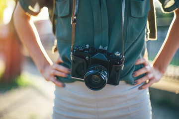 Close up of retro photographer