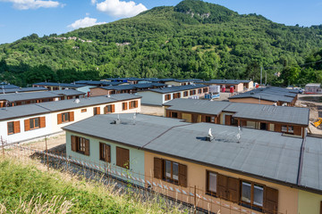 Prefabricated houses built after the earthquake that struck the town of Arquata del Tronto on...