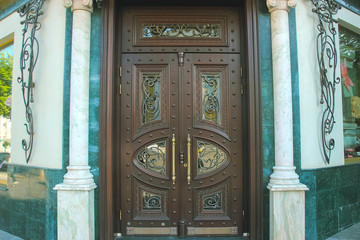 Detail Shot of Natural Wood Front Door