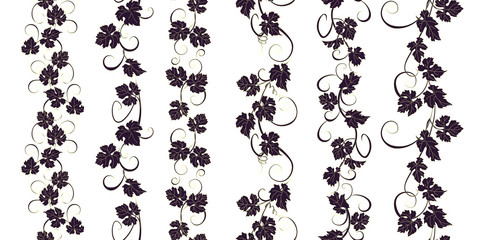 Boarders with vines for backgrounds, print, textiles, labels.