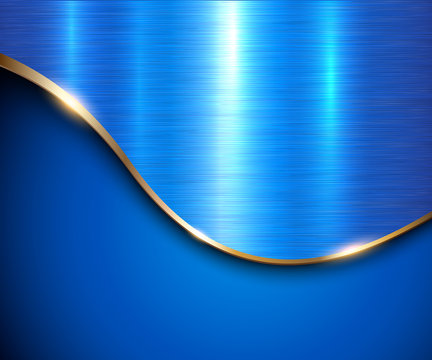 Blue metallic background, elegant with gold wave and metal texture