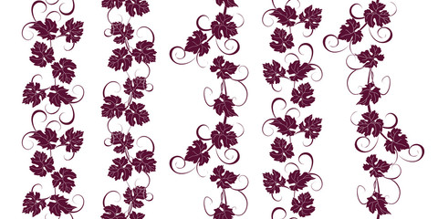 Set of seamless ornaments with vines of grapes.