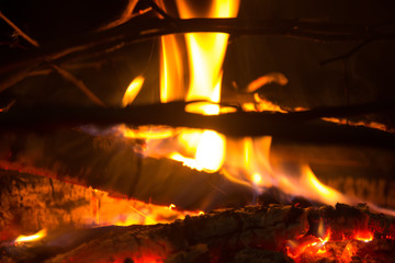 burning logs at fire place