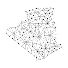 Algeria map of polygonal mosaic lines network, rays and dots vector illustration.