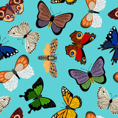 Seamless pattern with butterflies on blue background