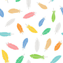 Seamless pattern with feathers on white background