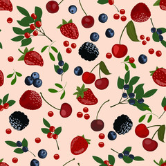 Fototapeta na wymiar Slices of blueberries, cranberries, lingonberries, cherries and strawberries.